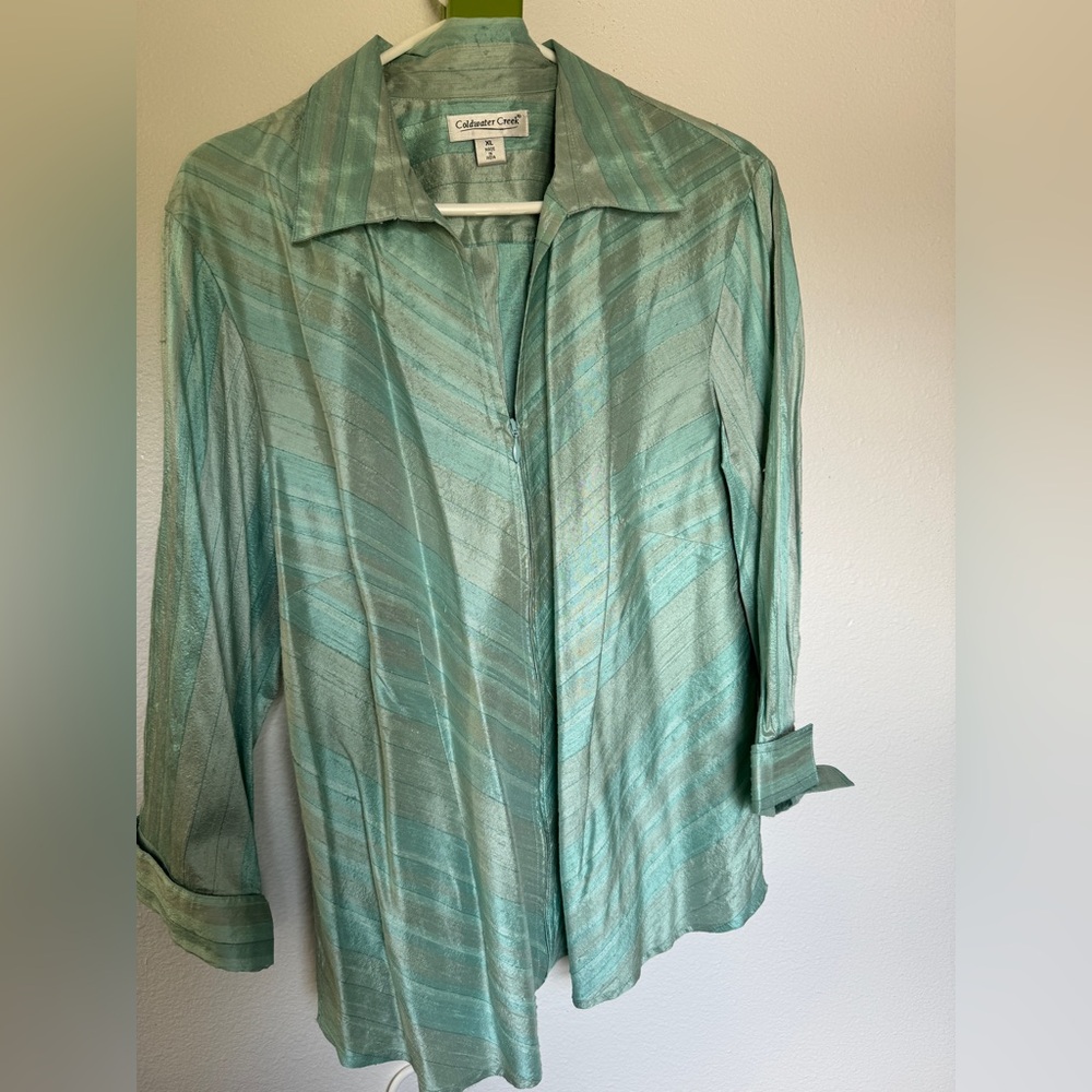 Coldwater Creek XL Silk Shirt shades of mint and aqua.